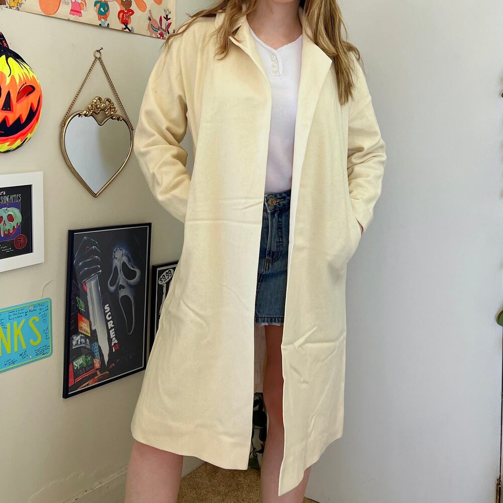 Vintage 1960s Stratton R.H. Stearns Trench Coat Size Small Classic Cream Wool